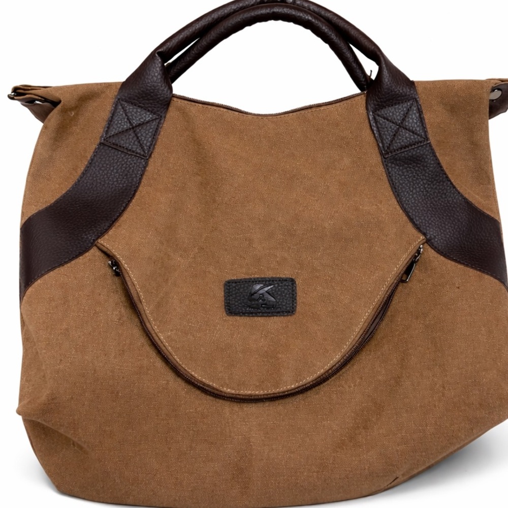 K2 classic fashion Brown Canvas Tote with Dark Handles
